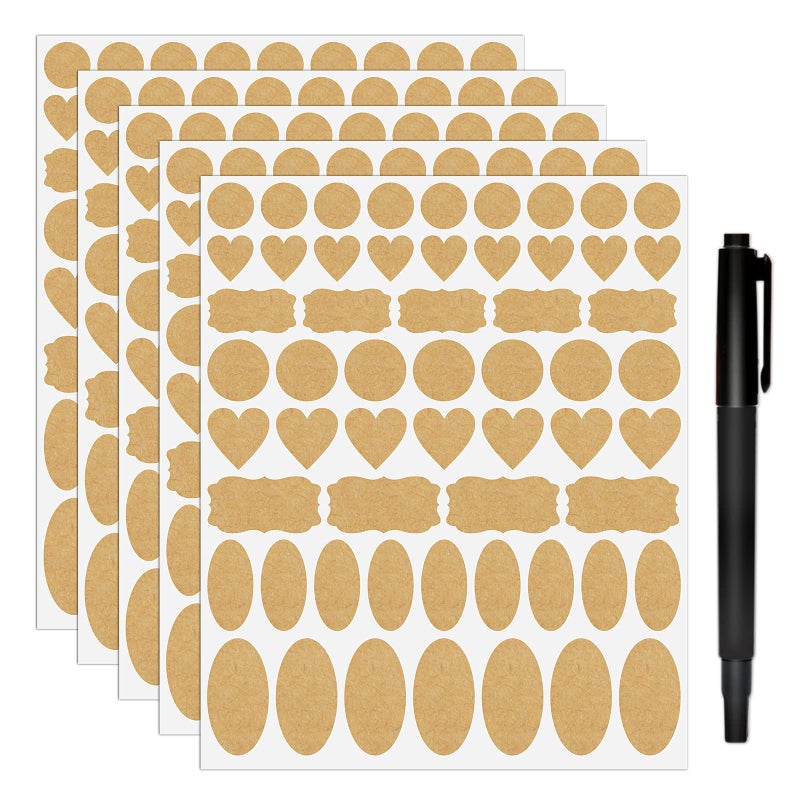Nardo Visgo Natural Brown Kraft Paper Label Stickers,Removable Assorted Size and Shapes Kraft Labels for Essential Oil Bottles,Mason Jars,Storage Containers or Gift Decoration,Free Black Marker,285pcs - Image 1
